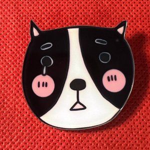 Black and White Dog with a Tear and Pink Cheeks Acrylic Pin Brooch Backpack Pin